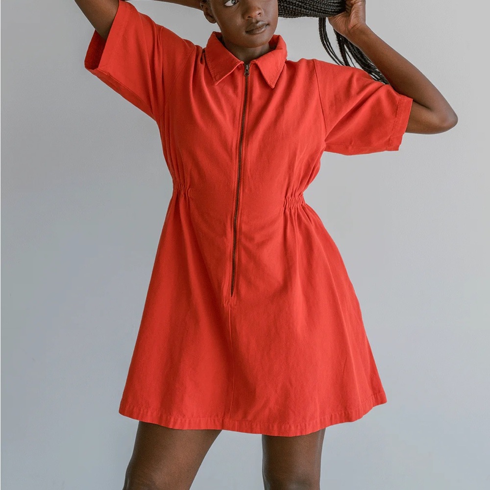 Vibrant Red Zip-Front Mini Dress